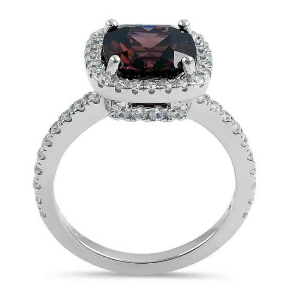 925 STERLING SILVER Cushion Cut Chocolate CZ Halo Ring - Picture 15 of 16